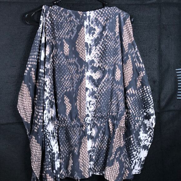 Express Womens Blouse Brown Black Snake Print V Neck Cold Shoulder Medium - Picture 11 of 13